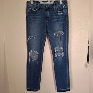 Womens Sz 29 The Cigarette Raw Hem Joe's Jeans Blue Skinny Distressed Denim